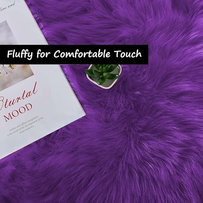 Goolela Purple Sheepskin Rug 4x6 Fluffy Fuzzy Furry Carpet for Bedroom Bedside Faux Fur Soft Shaggy Plush Rectangle