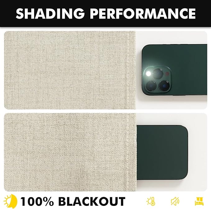 MIULEE 100% Blackout Linen Curtains for Bedroom, Cream Solid Luxury Decor Thermal Insulation Room Darkening Drapes for Living Room Nursery Back Tab Rod Pocket 42 x 63 Inches, 2 Panels