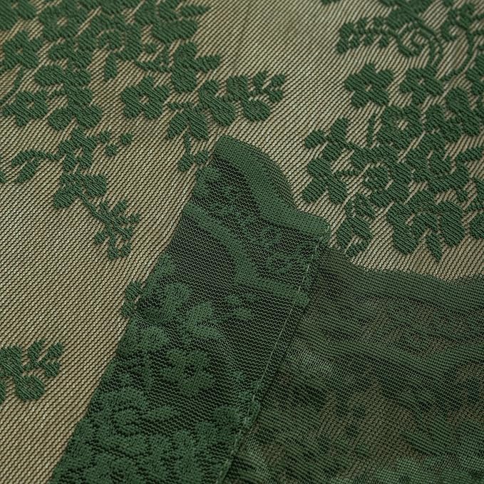 YJ YANJUN Vintage Lace Curtains-Victorian Floral Dark Green Boho 102 inch Long Curtains for Living Room Bedroom Custom 2 Panel Rod Pocket Retro Crochet Sheer Floor to Ceiling Drapes W52xL102 2 Panels