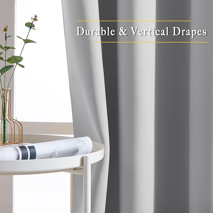 NICETOWN Blackout Silver Grey Living Room Curtains - Grommet Solid Thermal Insulated Sound Reducing Room Darkening Privacy Doorway Curtains for Bedroom (2 Panels, W52 x L78)