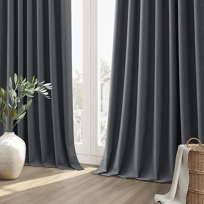 Guken 100% Blackout Curtains 84 Inch Length 2 Panels Set for Living Room Bedroom Back Tab Thermal Insulated Black Out Linen Drapes Room Darkening Blazer Grey,52x84