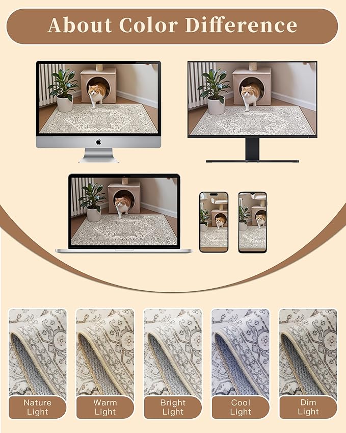 Madane Hallway Runner Rug 3x16 - Vintage Non Slip Washable 16ft Kitchen Runner for Entrance Soft Long Carpet Runners for Living Room Bathroom Low Pile Floor Mat for Bedroom Dining Room, Beige/Brown