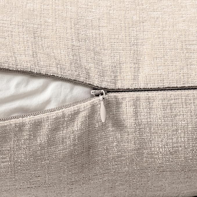 MIULEE Pack of 2 Couch Throw Pillow Covers 12x20 Inch Soft Light Brown Chenille Lumbar Pillow Covers for Sofa Living Room Solid Dyed Cases