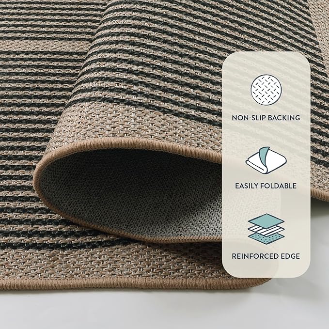 Lahome Enfys Modern Rainbow Easy Jute Office Rug, Outdoor Patio Rug 4x6 for Living Room Washable Carpet for Bedroom, Farmhouse Contemporary Non Slip Non Shedding Black Carpet for Backyard