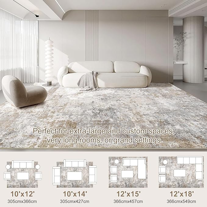 UERMEI 10x13 Area Rug Living Room Rugs - Washable Neutral Modern Abstract Soft Thin Rug Indoor Floor No Slip Rug Carpet for Bedroom Under Dining Table Home Office Decor - Brown Grey