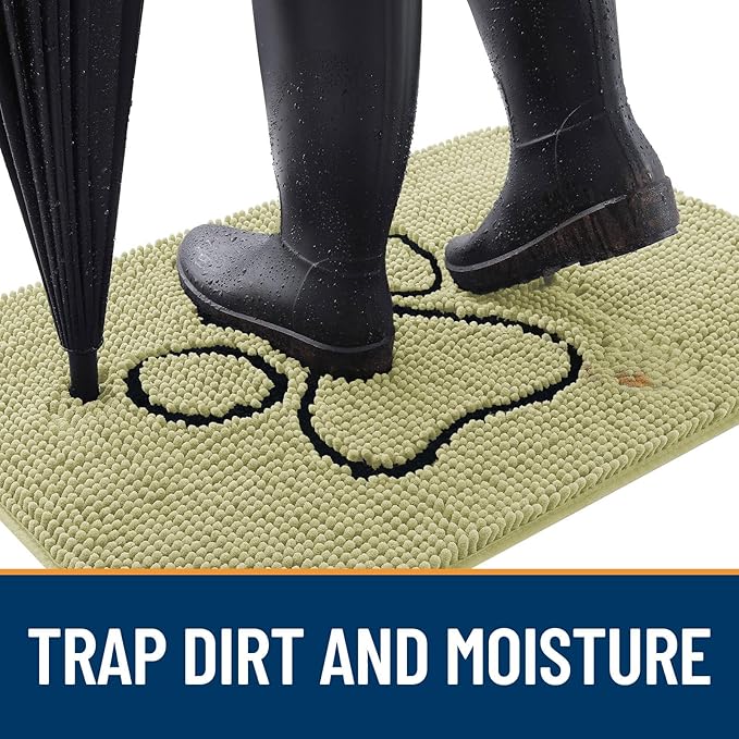 OLANLY Dog Door Mat for Muddy Paws 30x20, Paw Print Design, Absorbs Moisture and Dirt, Absorbent Non-Slip Washable Doormat, Quick Dry Chenille Mud Mat for Dogs, Entry Indoor Entryway Carpet, Vanilla