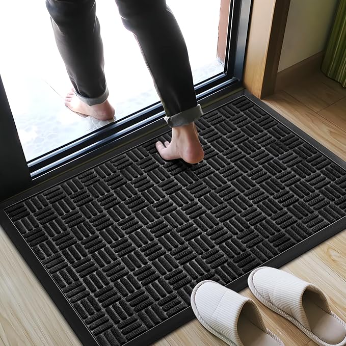 Mibao Front Door Mat, Heavy Duty Durable Welcome Mat for Outdoor Indoor, Dirt Trapper Waterproof Super Absorbent Door Mat for Entryway Outside Patio Porch, 47" x 24", Black