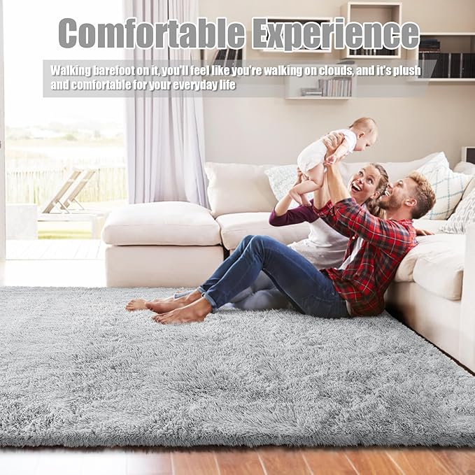 Shag Area Rug for Bedroom 5x8,Grey Fluffy Area Rugs for Living Room,Soft Fuzzy Rug Non-Shedding Indoor Plush Carpet for Kids Bedroom Nursery Dorm Home Decor