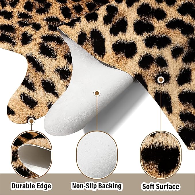 AROGAN Premium Leopard Print Rug 4.6x5.2 Feet, Machine Washable Faux Fur Cheetah Rug, Non-Slip Animal Print Hide Leopard Skin Area Rug for Bedroom Living Room Home Decor