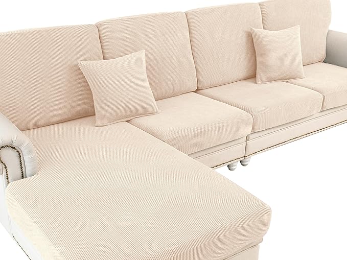 Couch Cushion Covers Seat Cushion Cover Stretch Couch Cover Separate Sectional Sofa Slipcovers Furniture Protector(3 Pieces for Seat or Sofa Backrest, Natural)