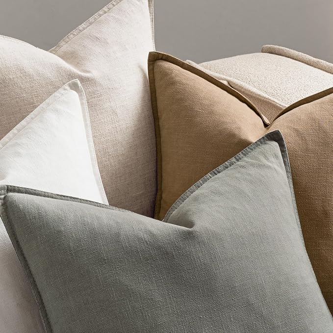 MIULEE Neutral Linen Pillow Covers Pack of 4 Decorative Natural Solid Throw Pillow Covers Soft Accent Boho Farmhouse Couch Pillowcases Modern Spring Home Decors for Living Room Bed Sofa 24x24 Inch