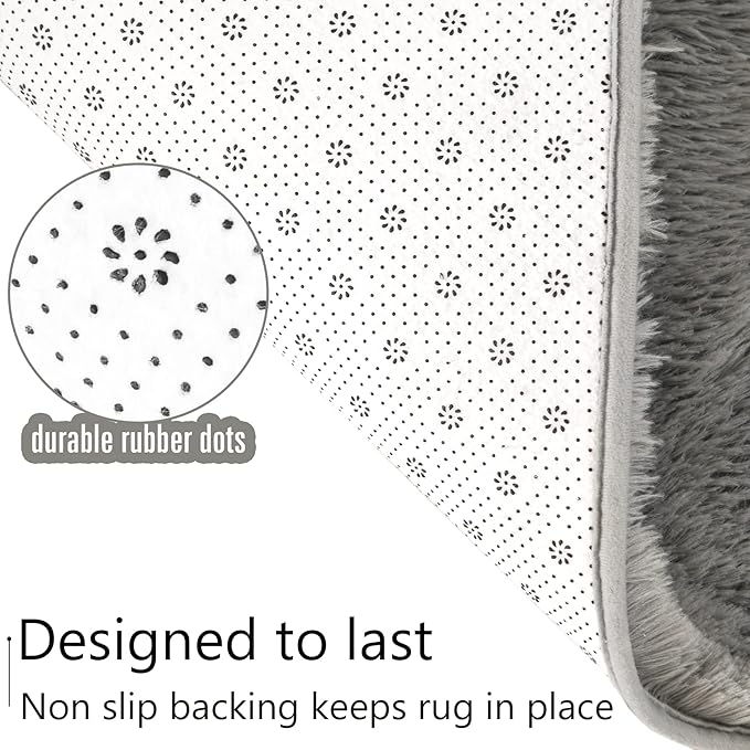 LOCHAS Ultra Soft Indoor Modern Area Rugs Fluffy Living Room Carpets for Children Bedroom Home Decor Nursery Rug 5.3x7.5 Feet, Gray