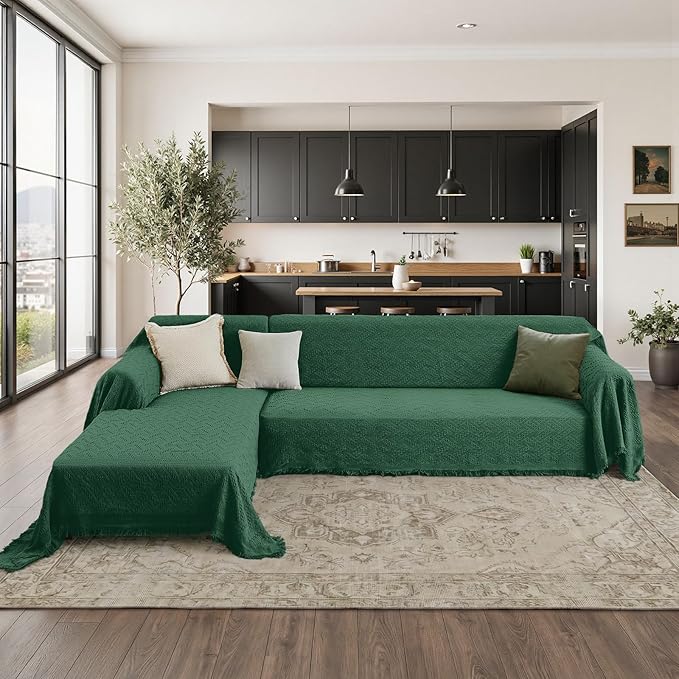HOMERILLA Christmas Couch Covers,Sectional Couch Covers L Shaped Sofa Cover Blanket 2 Pieces L Shape Sofa Decoration Protector for Pets Dogs(Vintage Green, XXX-Large)