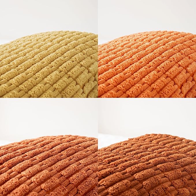 Fancy Homi Set of 4 Burnt Orange Fall Lumbar Rectangle Decorative Throw Pillow Covers 14x24 Inch for Couch Bed Chair, Farmhouse Boho Room Decor, Soft Fuzzy Thick Corduroy Textured Cushion Case 35x60cm