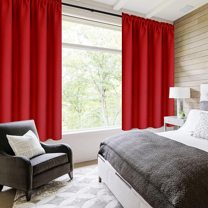 DWCN Blackout Curtains – Thermal Insulated, Energy Saving & Noise Reducing Bedroom and Living Room Curtains, Red, W 42x L 63 Inch, Set of 2 Rod Pocket Curtain Panels