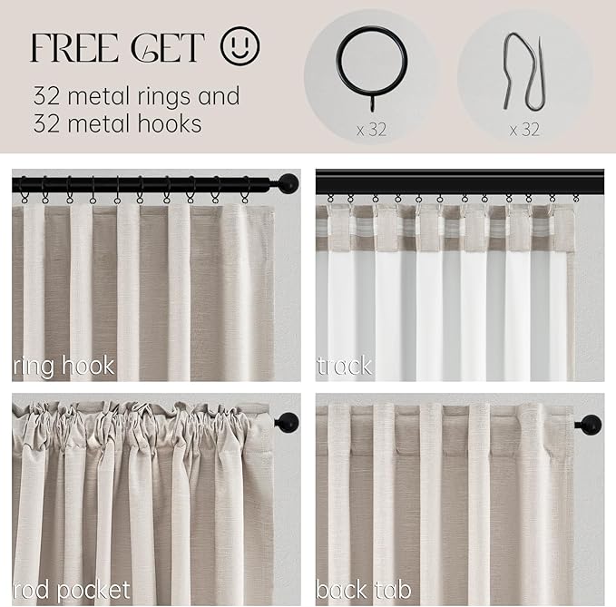 94 Inch Long Sun Blocking Curtains with Hooks Linen Blend,Custom Made Blackout Drapes for Tall Window,Pinch Pleat for Traverse Rods Floor to Ceiling Track 52 Wide 2 Pack Oatmeal Beige