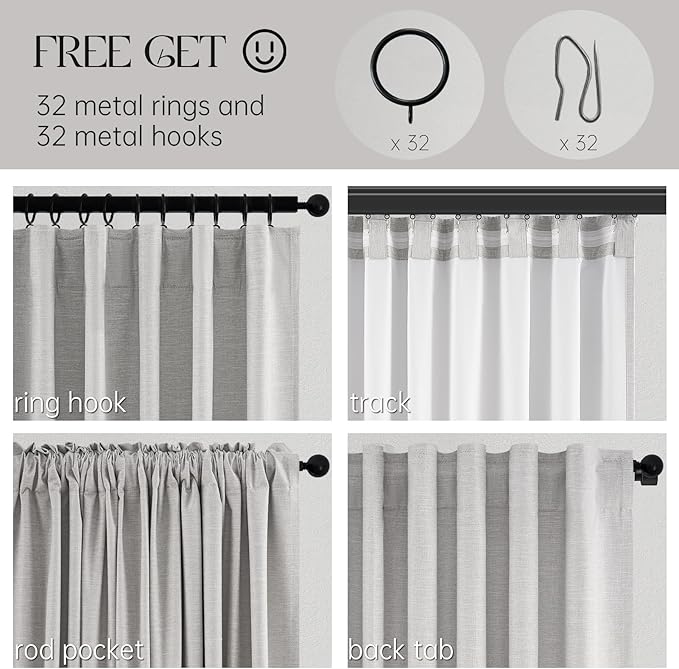 Topfinel Grey Beige Linen Blackout Curtains 84 Inch Long for Bedroom Living Room, Greige Gray Pinch Pleat Back Tab Gothic Moody Viral Drapes Mordern Boho Curtains for Window Dining Room 7 FT