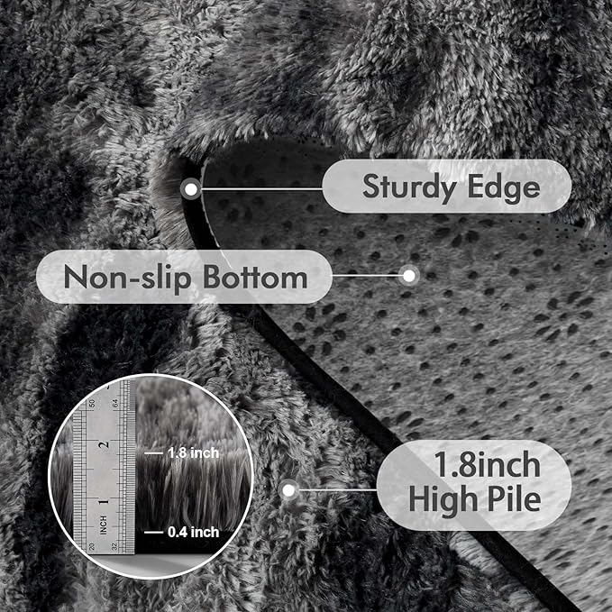 Area Rugs for Living Room, 6x9 Feet Soft Fluffy Shagg Plush Rug High Pile Large Non-Slip Floor Carpet for Bedroom Nursery Dorm Decor Aesthetic Black