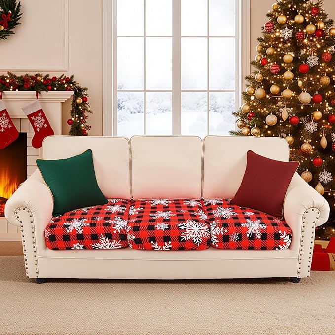 Smiry Printed Couch Cushion Covers, Stretch Soft Couch Covers for Sofa, Washable Non-Slip Sofa Slipcover Furniture Protector for Indoor and Outdoor (3 Pack, Burgundy)