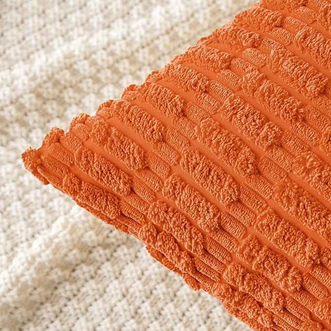 MIULEE Pack of 2 Orange Corduroy Decorative Pillow Covers 18x18 Inch Soft Boho Striped Throw Pillow Covers Modern Farmhouse Home Decor for Halloween Thanksgiving Summer Sofa Living Room Couch Bed