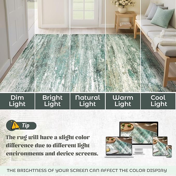 8x10 Area Rugs for Living Room, Washable Modern Abstract Large Area Rug Neutral Soft Non Slip Kids Rug Stain Resistant Indoor Carpet for Bedroom Nursery Dining Room Playroom(Green, 8'x10')