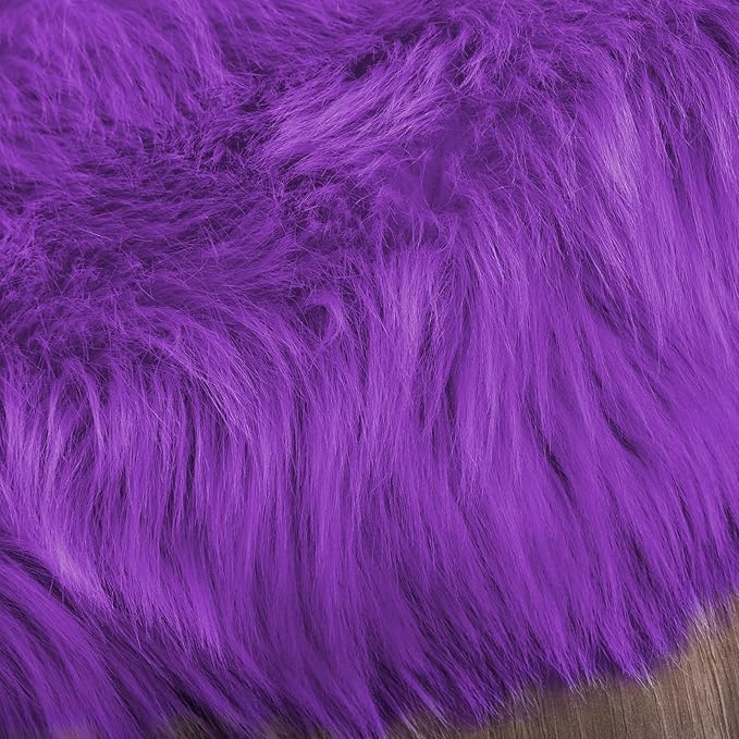 Latepis Round Fluffy Rug 5ft Purple Circle Rugs for Living Room Faux Sheepskin Furry Fur Rugs for Bedroom Boho Washable Room Rug Teen Room Décor