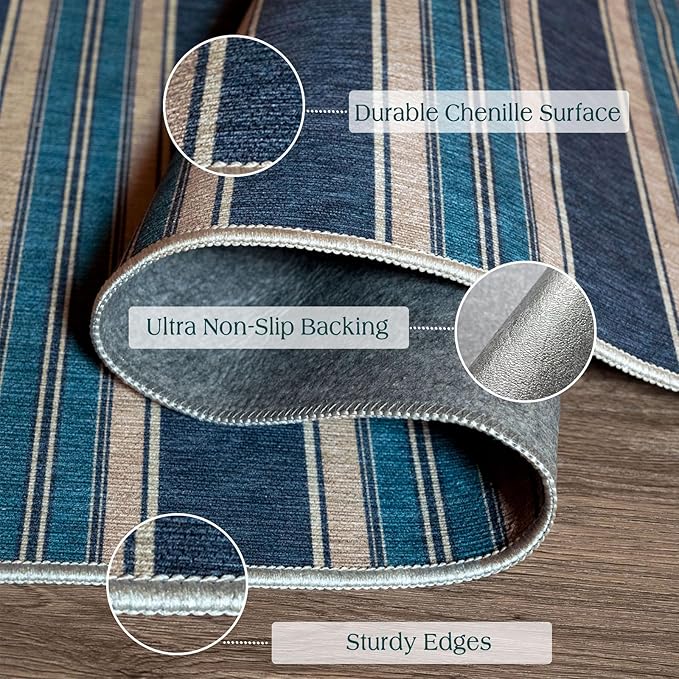 Striped Outdoor Rug - 28" x 43" Front Door Mat Indoor Outside Entrance Non-Slip Washable Outdoor Mat Navy Blue Coastal Rug for Entryway Kitchen Bedroom Welcome Layered Doormat for Front Porch