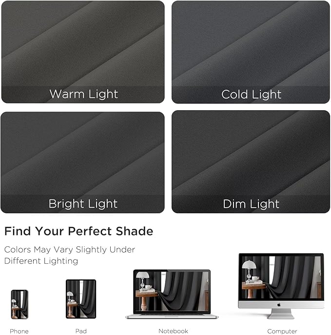 CUCRAF Dark Grey Blackout Curtains 54 inch Length 2 Panels Set, Rod Pocket Room Darkening Drapes for Bedroom Living Room, Insulated Thermal Light Blocking Window Curtain (W52 x L54 Inch)