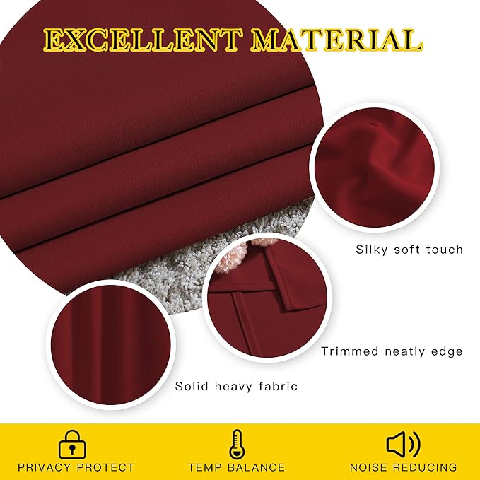 NICETOWN Burgundy Red Sliding Door Curtains 2 Panels Set 118 inches Long, Grommet Thermal Blackout Curtains Privacy Room Divider Sound Reducing for Bedroom/Living Room, W66 x L118