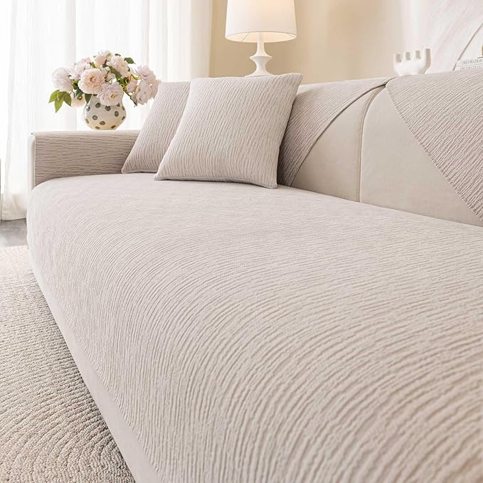 Soft Waterproof Chenille Cover Washable, Non Slip Sectional Sofa Covers for 3 Cushion Couch Sofa L Sharped Sofa Slipcover for Pets, Furniture Protector (1 PCS 36"x70" Coffee)