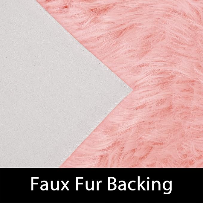 Latepis 3x5 Faux Fur Sheepskin Rug for Living Room, Fuzzy Rugs for Teen Girls Bedroom, Dorm, Luxury Room Decor, Pink Fur Rugs, Rectangle