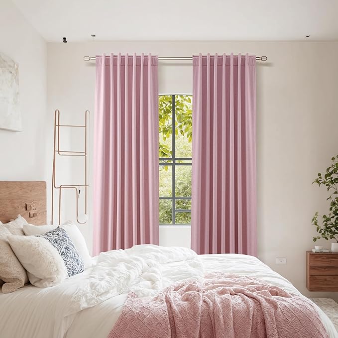Guken 100% Blackout Curtains 120 Inch Length 2 Panels Set for Living Room Bedroom Back Tab Thermal Insulated Black Out Linen Drapes Room Darkening Rose,52x120