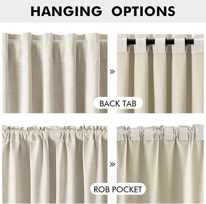 MIULEE 100% Blackout Linen Curtains for Bedroom, Linen Beige Solid Luxury Decor Thermal Insulation Room Darkening Drapes for Living Room Nursery Back Tab Rod Pocket 42 x 84 Inches, 2 Panels
