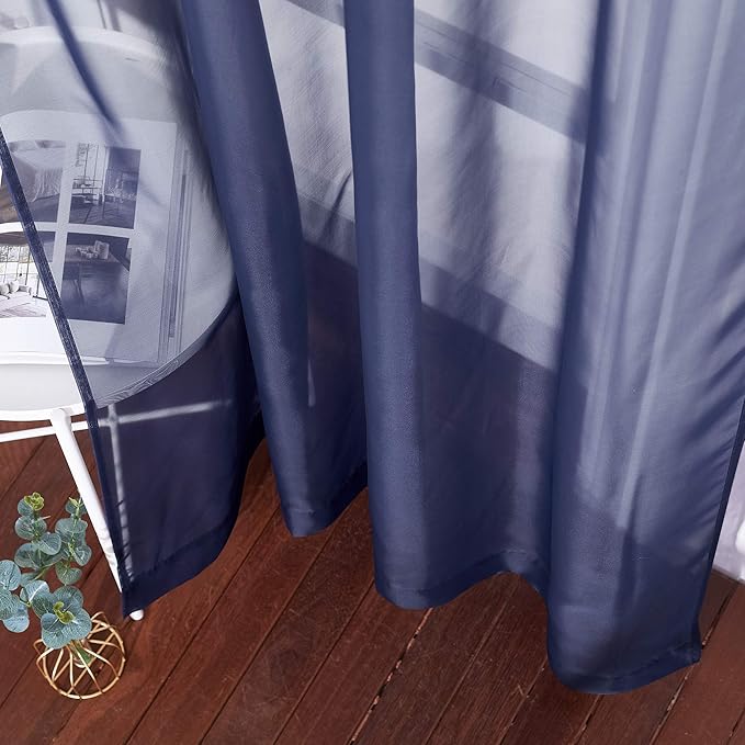 NICETOWN Dark Blue Sheer Curtains for Bedroom, Grommet Light Filtering Soft & Airy Elegant Window Treatment Lightweight for Living Room/Farmhouse, W54 x L90, 2 Panels