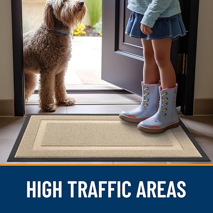 OLANLY Front Door Mat Indoor Outdoor Entrance, Waterproof All-Season, All-Weather Doormat, Sturdy Natural Rubber, Low Profile, Easy Clean Patio Porch Entryway Mat, 47x32, Off-White
