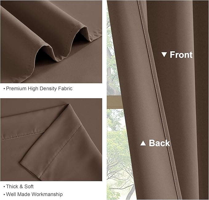 PONY DANCE Small Blackout Curtains for Kitchen Windows, Short Drapes for Bathroom, Thermal Insulated Window Curtains Tiers for Basement, W 29 x L 36, Mocha, 1 Pair