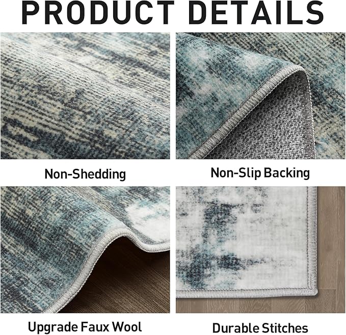 5x7 Area Rugs Washable Rug: Modern Abstract Living Room Rug Soft Anti-Skid Thin Carpet Indoor Floor Non-Shedding Carpets for Bedroom Dining Room Farmhouse Nursery Home Office - Green Multi
