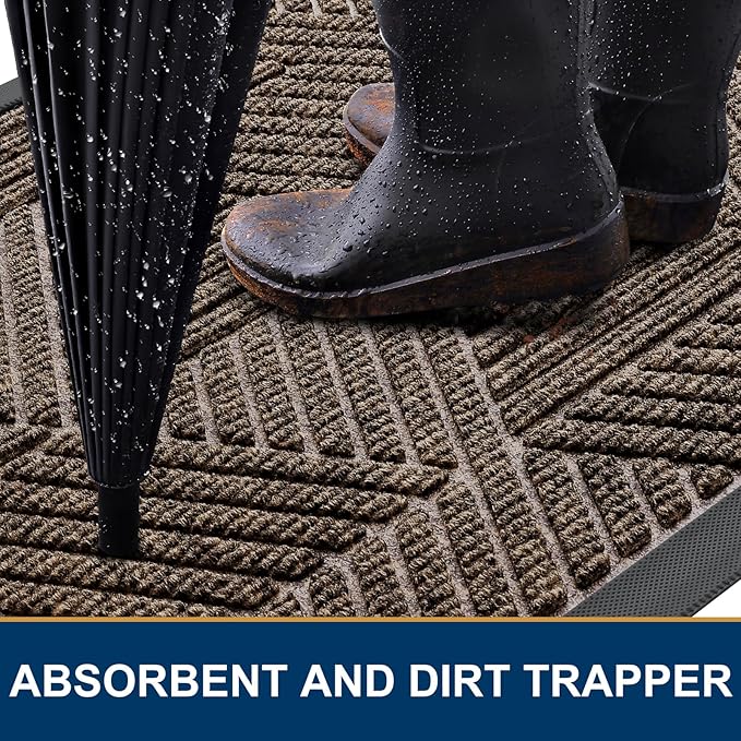 Smiry Front Door Mat Outside Entrance, Heavy Duty Sturdy Natural Rubber Doormat, Trap Dirt and Moisture, Easy Clean Low Profile Welcome Floor Mats for Indoor Outdoor Entry, 47x23 Inch, Brown