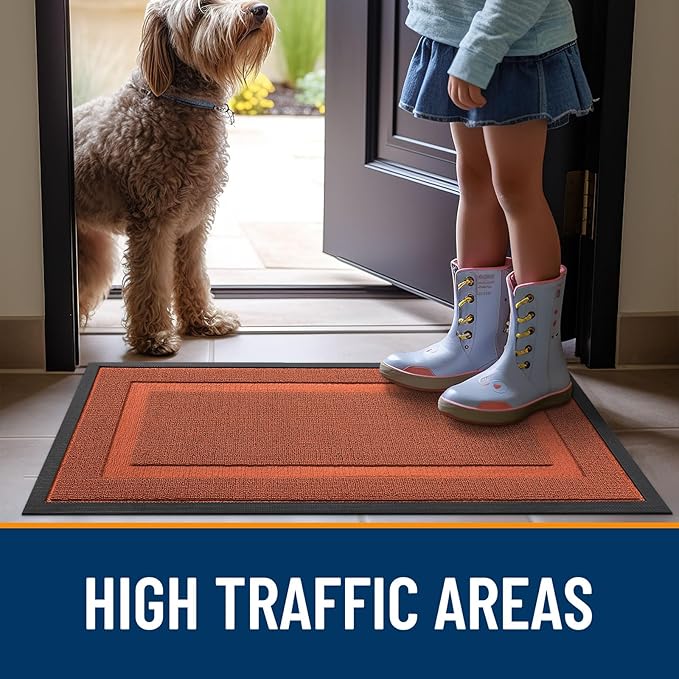 OLANLY Front Door Mat Indoor Outdoor Entrance, Waterproof All-Season, All-Weather Doormat, Sturdy Natural Rubber, Low Profile, Easy Clean Patio Porch Entryway Mat, 33x21, Vermillion Red