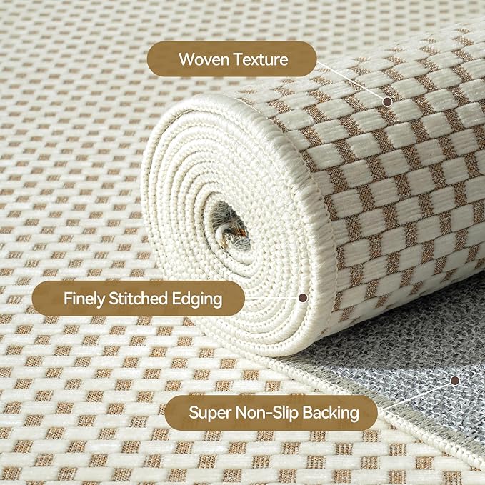 YDKGL 2x5 ft Hallway Runner Rug Boho Woven Washable Long Kitchen Runner Rugs Mat Non Slip, Soft Entryway Laundry Hall Runner Floor Carpet for Indoor Backdoor Bedroom Kitchen Living Room, Beige