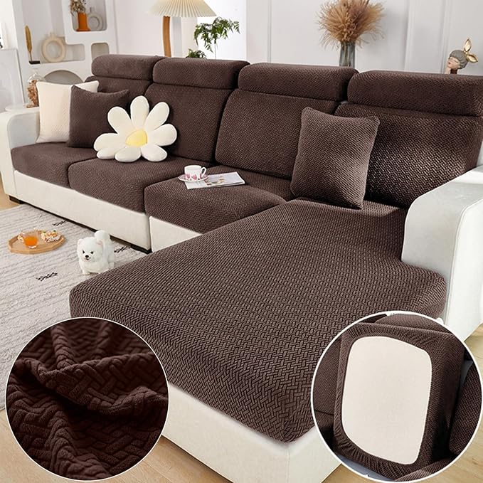 Sofa Covers Couch Covers for Sofa Pet Friendly Couch Cushion Covers Universal Sofa Covers Washable Stretch Slipcovers for Sectional Sofa (Texture Brown, Pillow Cover 15 * 15inch)
