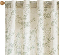 Lazzzy Green Floral Linen Curtains 96 Inch Farmhouse Back Tab Drapes for Living Room Bedroom Light Filtering Vintage Grandmillennial Rod Pocket Curtains, 2 Panels, W38 x L96, Green on Beige