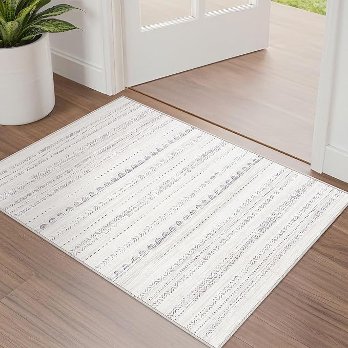 Nakagishi 2X3 Rug Washable Area Rug: Small Soft Boho Farmhouse Neutral Moroccan Non Slip Indoor Low Pile Accent Floor Throw Carpet for Bedroom Bathroom Entryway Kitchen Hallway Closet Home Door - Grey