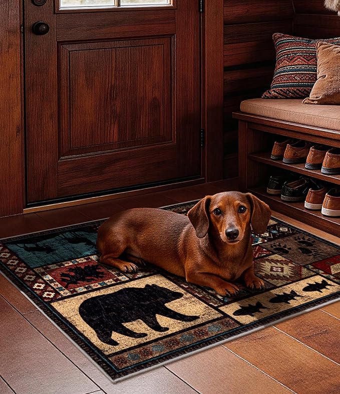 YIHOUSE Washable Entryway Rug, 2x3 Rustic Cabin Area Rug, Non-Slip Indoor Door Mat Ultra-Thin for Kitchen, Mudroom, Laundry Room, Bedroom Entry