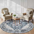 AMADA HOMEFURNISHING Round 8ft Area Rugs, Low-Profile Washable Rug with Non-Slip Backing & Durable Edge Binding, Vintage Rugs for Living Room, Bedroom, Dinning Room