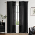 Nanspring Vintage Black Linen Curtains 84 Inch Length 2 Panels Set for Living Room Light Filtering Semi Sheer Curtain Back Tab Privacy Luxury Gothic Vintage Decor Drapes for Bedroom Office 52x84