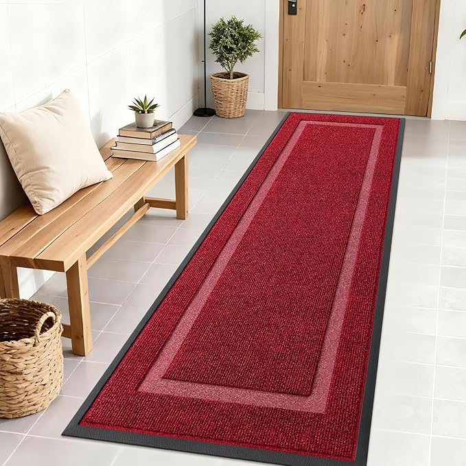 OLANLY Front Door Mat Indoor Outdoor Entrance, Waterproof All-Season, All-Weather Doormat, Sturdy Natural Rubber, Fade Resistant, Low Profile, Easy Clean Patio Porch Entryway Mat, 71x23, Wine Red