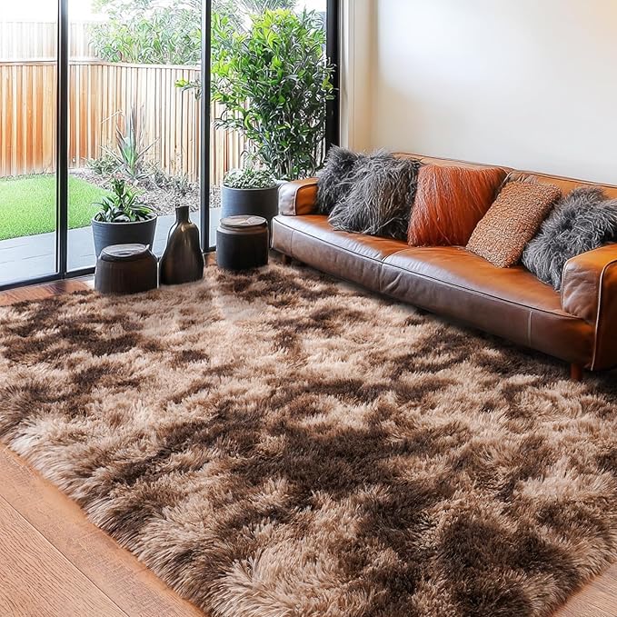 Rugs for Living Room 6x9, Soft Shaggy Modern Shag Area Rug for Bedroom, Upgrade Non-Slip Plush Fluffy Carpet for Kids Boys Girls Room Home Decor Aesthetic, Tie-Dyed Brown