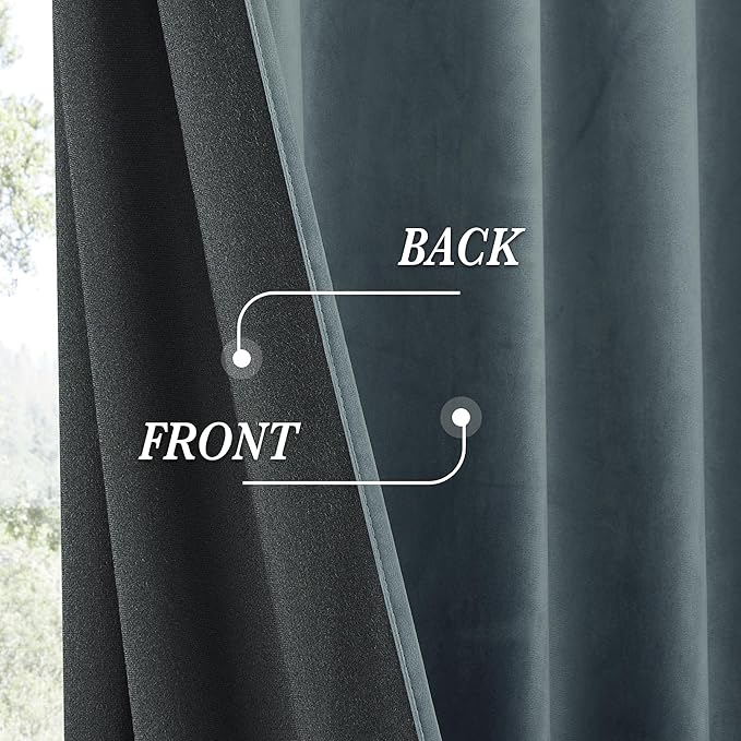 RYB HOME Dusty Blue Velvet Drapes for Baby Boy Bedroom, Thermal Insulated, Light Blocking, Floor-Length Velvet Curtains with Hook Belt for Modern Home Decor, 52" W x L90 L, 2 Panels Set