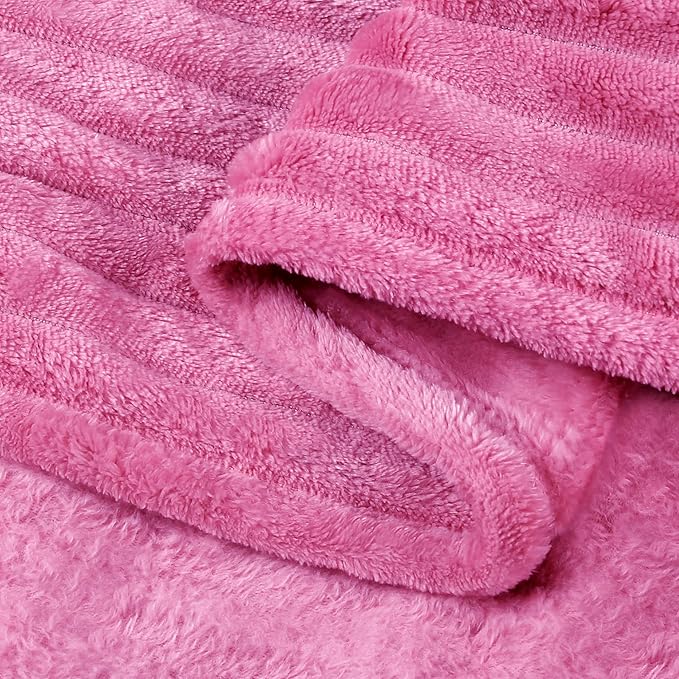 BEDELITE Fleece Blanket King Size – 3D Ribbed Jacquard Soft and Warm Decorative Fuzzy Blankets – Cozy, Fluffy, Plush Lightweight Throw Blankets for Couch, Bed, Sofa(Hot Pink, 108x90 inches)